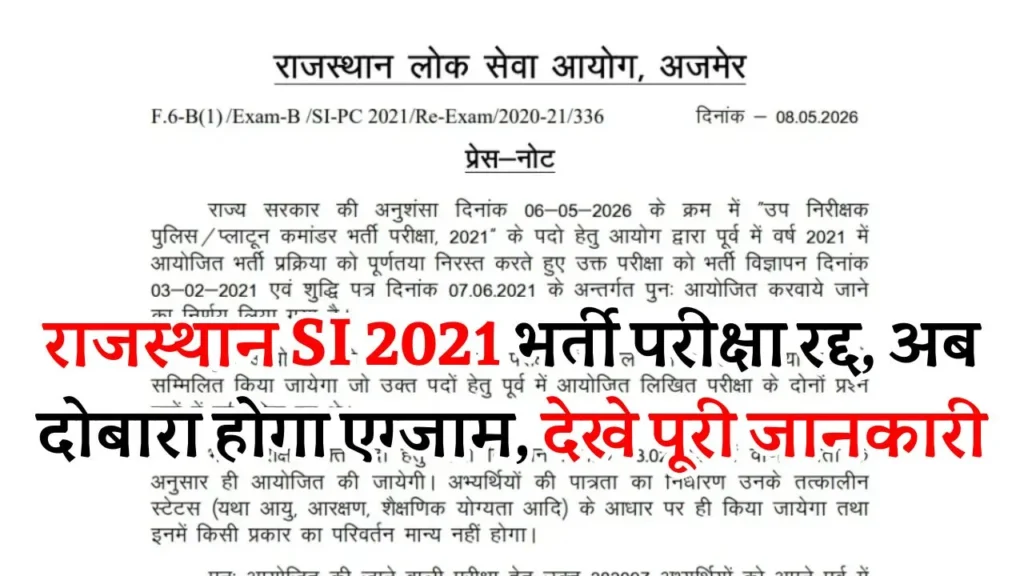 Rajasthan SI Re Exam 2026