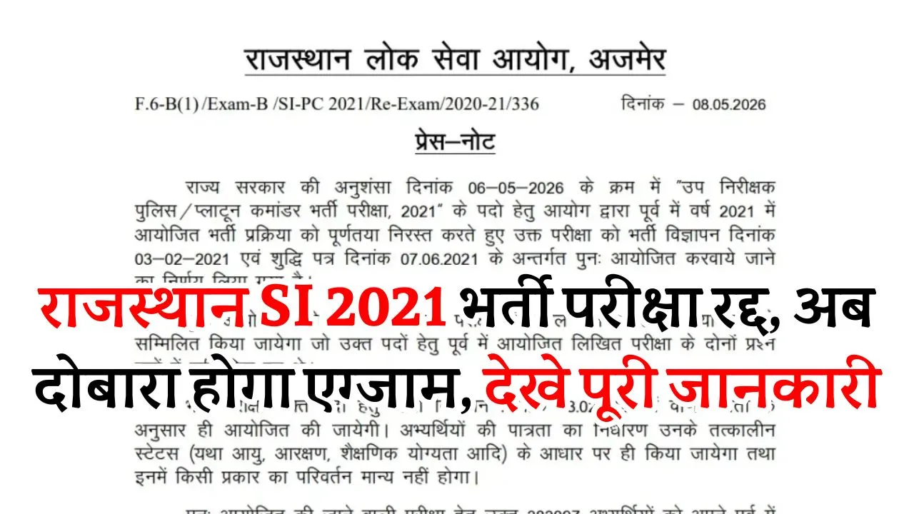 Rajasthan SI Re Exam 2026