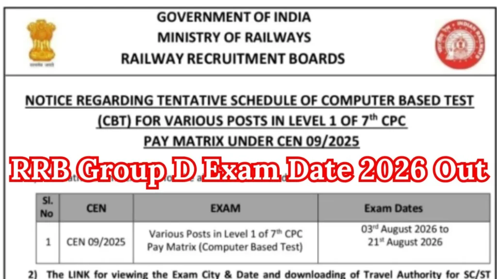 RRB Group D Exam Date 2026 Notice